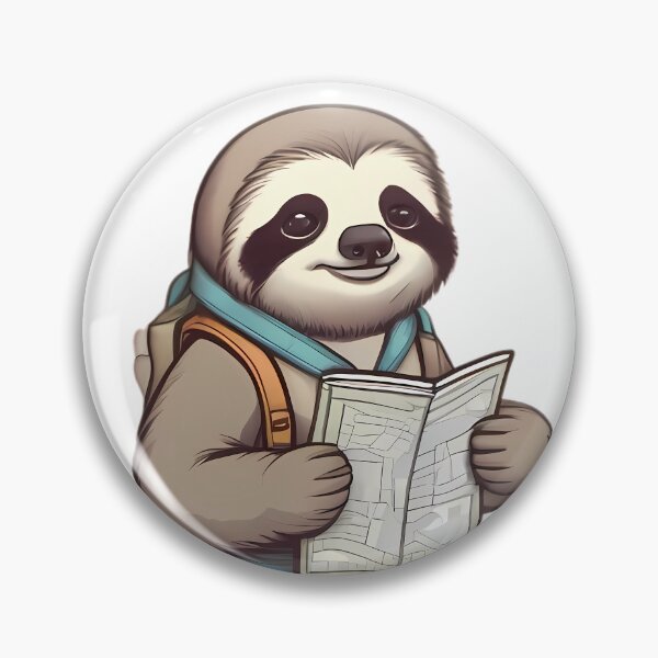 Item preview, Sloth dressed in hiking gear, holding a small map designed and sold by Shanon's Designs.