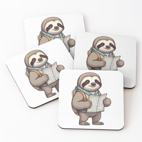 Item preview, Sloth dressed in hiking gear, holding a small map designed and sold by Shanon's Designs.