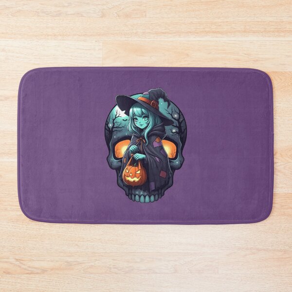 Item preview, Anime Witch with Jack-o-Lantern Bag in Skull Frame – Halloween Art designed and sold by Claw Prod Co.