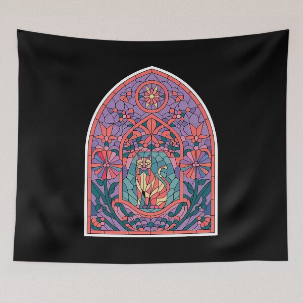 Item preview, Stainglass Cat Retro Gothic Portal designed and sold by VitrauxNoirs.