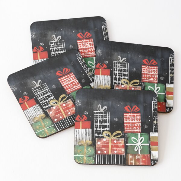 Item preview, Vibrant Stack of Christmas Gifts with Starburst Designs Against a Dark Background Abstract Digital Art designed and sold by OlfactoART Studio.