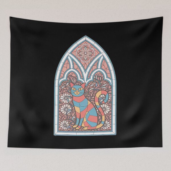 Item preview, Stainglass Cat Retro Gothic Portal designed and sold by VitrauxNoirs.