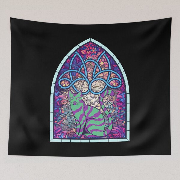 Item preview, Stainglass Cat Retro Gothic Portal designed and sold by VitrauxNoirs.