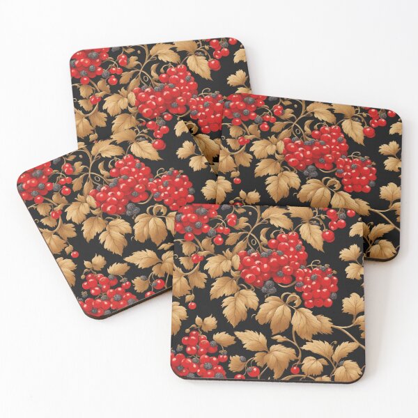 Item preview, FLORAL AND TROPICAL PATTERN O28 - Gift items and personal use / Pattern, Red, Leaves, Black, Blueberry, Berries, Nature, Russian, Golden, Currants, Print, Art designed and sold by LumDesignArt.