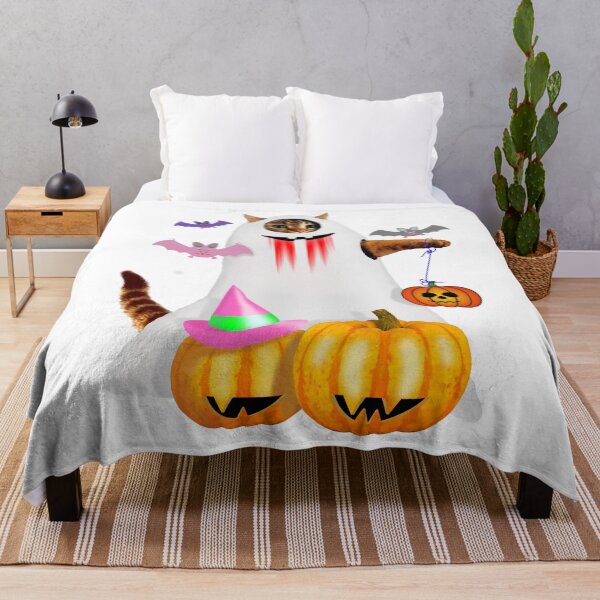 Item preview, Halloween - a cat in a ghost costume and pumpkins designed and sold by Andy-und-Andy.