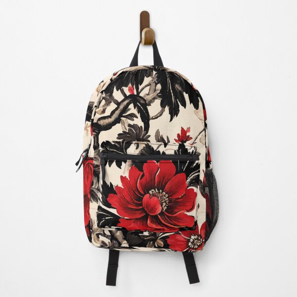Item preview, FLORAL AND TROPICAL PATTERN O29 - Gift items and personal use / Toile, Red, Leaves, Black, Flowers, Cream, Vintage, Ornamented, Art designed and sold by LumDesignArt.