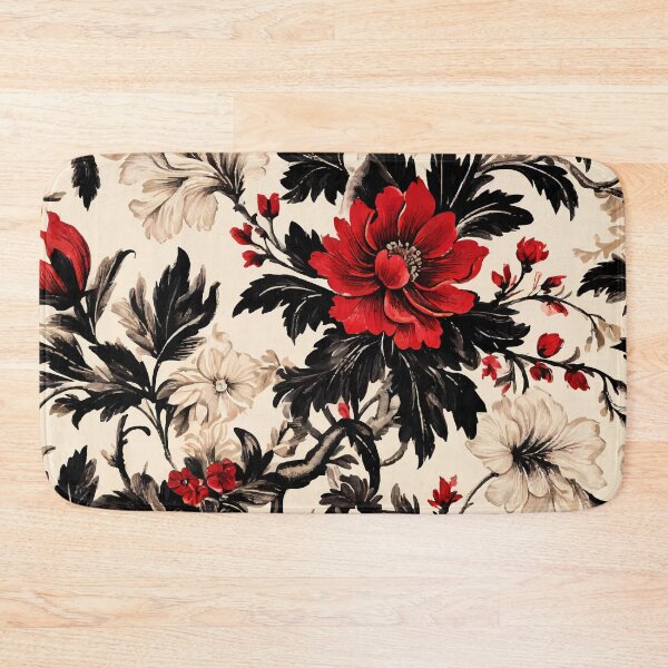 Item preview, FLORAL AND TROPICAL PATTERN O29 - Gift items and personal use / Toile, Red, Leaves, Black, Flowers,  Cream, Vintage, Ornamented, Art designed and sold by LumDesignArt.