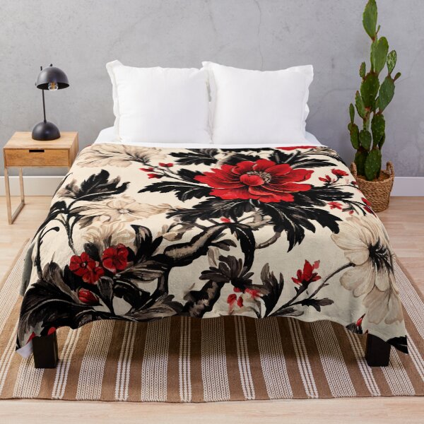 Item preview, FLORAL AND TROPICAL PATTERN O29 - Gift items and personal use / Toile, Red, Leaves, Black, Flowers,  Cream, Vintage, Ornamented, Art designed and sold by LumDesignArt.