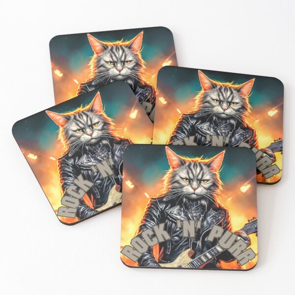 Item preview, Rockstar Cat Guitarist in Leather Jacket designed and sold by MelissaMelovich.