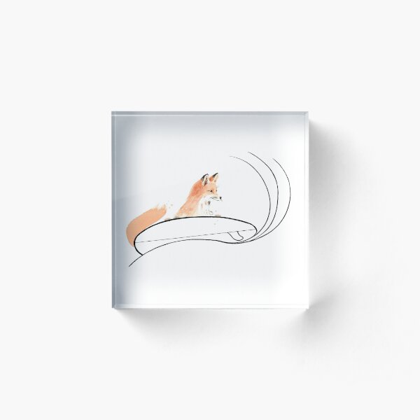 Surfing Fox, Animal Surfing, Red Fox on Surfboard, Surf Art Acrylic Block