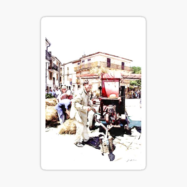Item preview, Peasants around the threshing machine in the square designed and sold by Giuseppe Cocco.