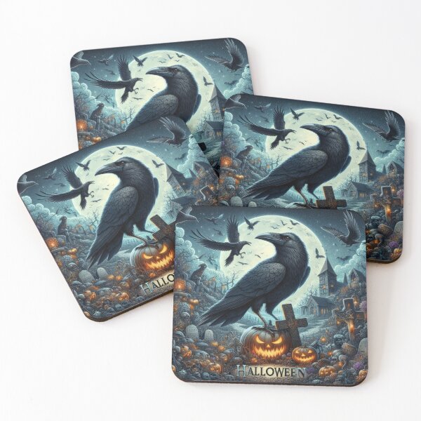 Artikelvorschau, Schwarzer Raben mit Kürbis und Kreuz, Halloween Black Raven, Halloween Pumpkins, Halloween in der Nacht entworfen und verkauft von Expressions-Sel.