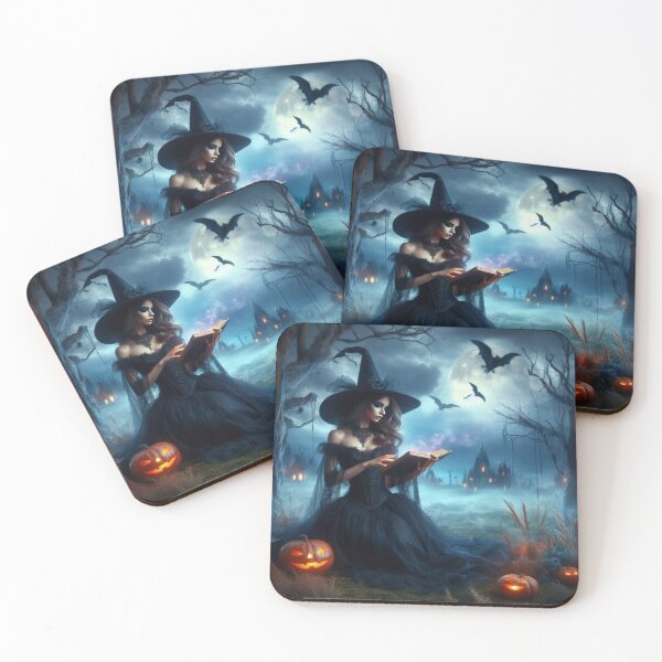 Artikelvorschau, Schöne Hexe mit schwarzem Kleid und Magic Book, Halloween Hexe, Halloween Pumpkins, Halloween bei Nacht entworfen und verkauft von Expressions-Sel.