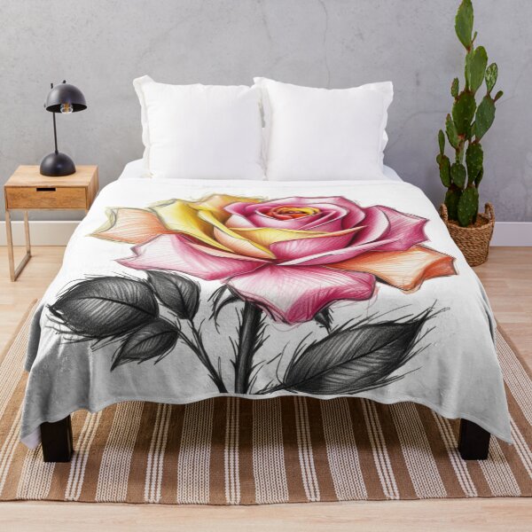 Item preview, A drawing of a rose with a pink and yellow center and a black stem designed and sold by PWDigitalArt.