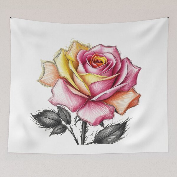 Item preview, A drawing of a rose with a pink and yellow center and a black stem designed and sold by PWDigitalArt.