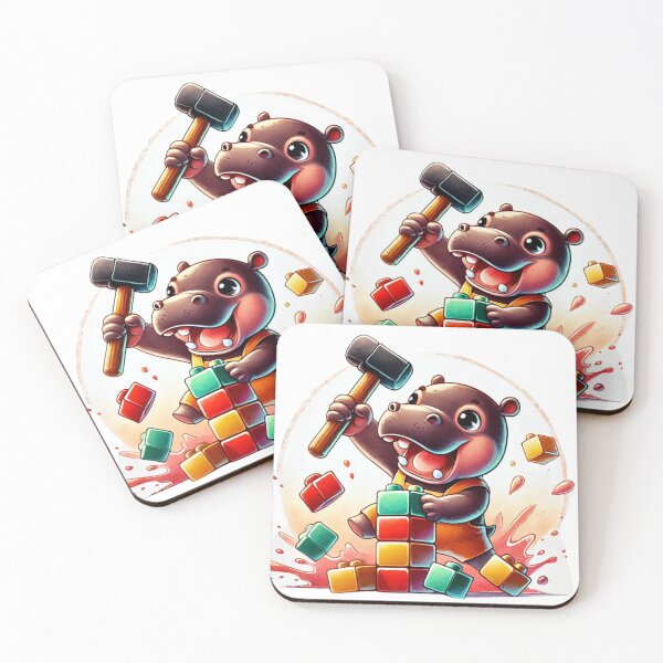 Item preview, Playful Hippo Kid with Hammer - Fun Cartoon Sticker designed and sold by takeng07.