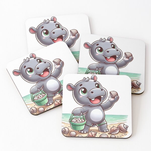 Item preview, Happy Hippo Collecting Seashells - Cute Cartoon Sticker designed and sold by takeng07.