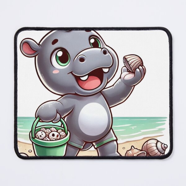 Item preview, Happy Hippo Collecting Seashells - Cute Cartoon Sticker designed and sold by takeng07.