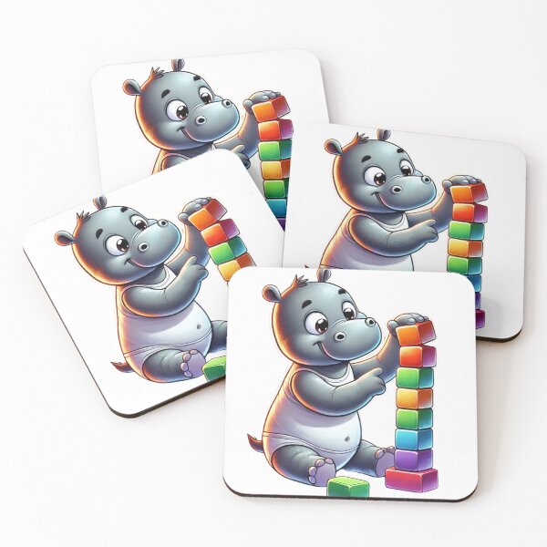 Item preview, Creative Hippo Building a Block Tower - Fun Cartoon Sticker designed and sold by takeng07.