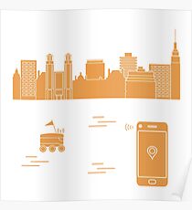 Delivery in the city with a robot. Free delivery. Poster