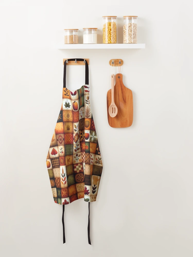Thumbnail 4 of 6, Apron, Fall Colored Patchwork Pattern designed and sold by PinUpPizzazz.