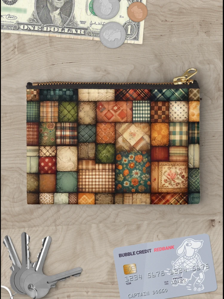 Thumbnail 3 of 4, Zipper Pouch, Fall Colored Patchwork Pattern designed and sold by PinUpPizzazz.