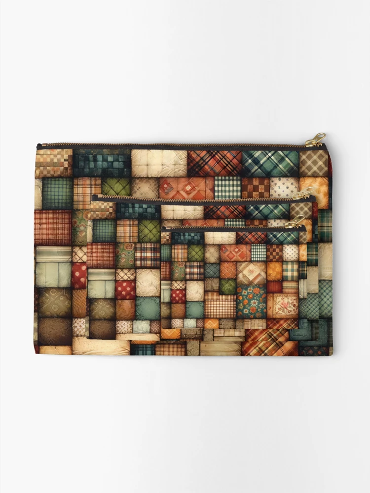 Thumbnail 2 of 4, Zipper Pouch, Fall Colored Patchwork Pattern designed and sold by PinUpPizzazz.