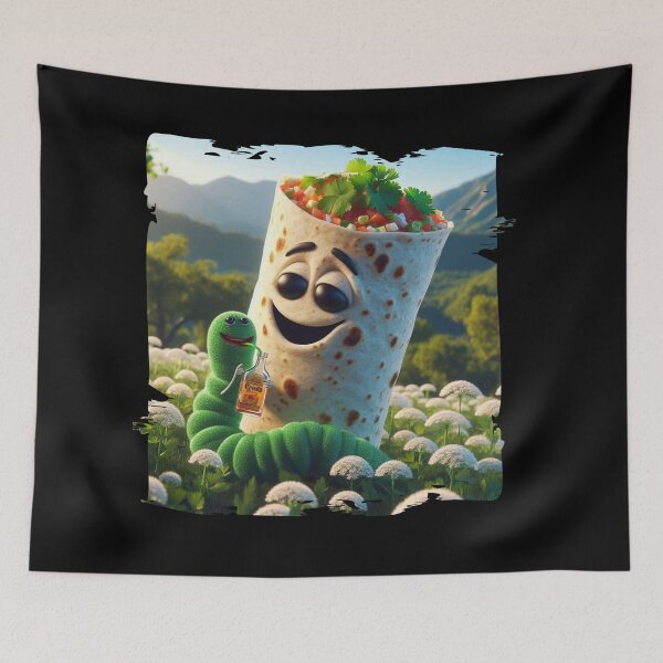 Item preview, Smiling Tortilla on a Meadow with a Rum-Drinking Worm designed and sold by Hungry-Murphy.
