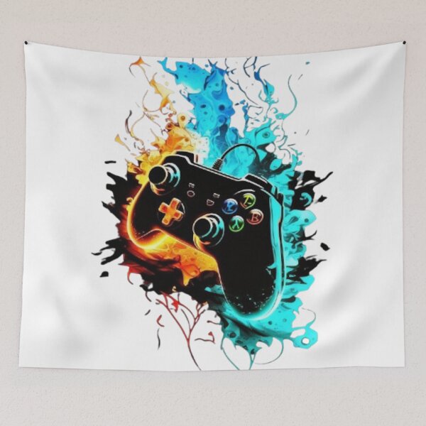 Item preview, Fiery Ice Gamer Controller Art Print - Vibrant Gaming Room Wall Decor designed and sold by Ice Diamond Designs.