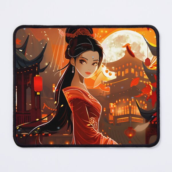 Item preview, Elegant woman in red dress under the full moonlight. designed and sold by Artessie.