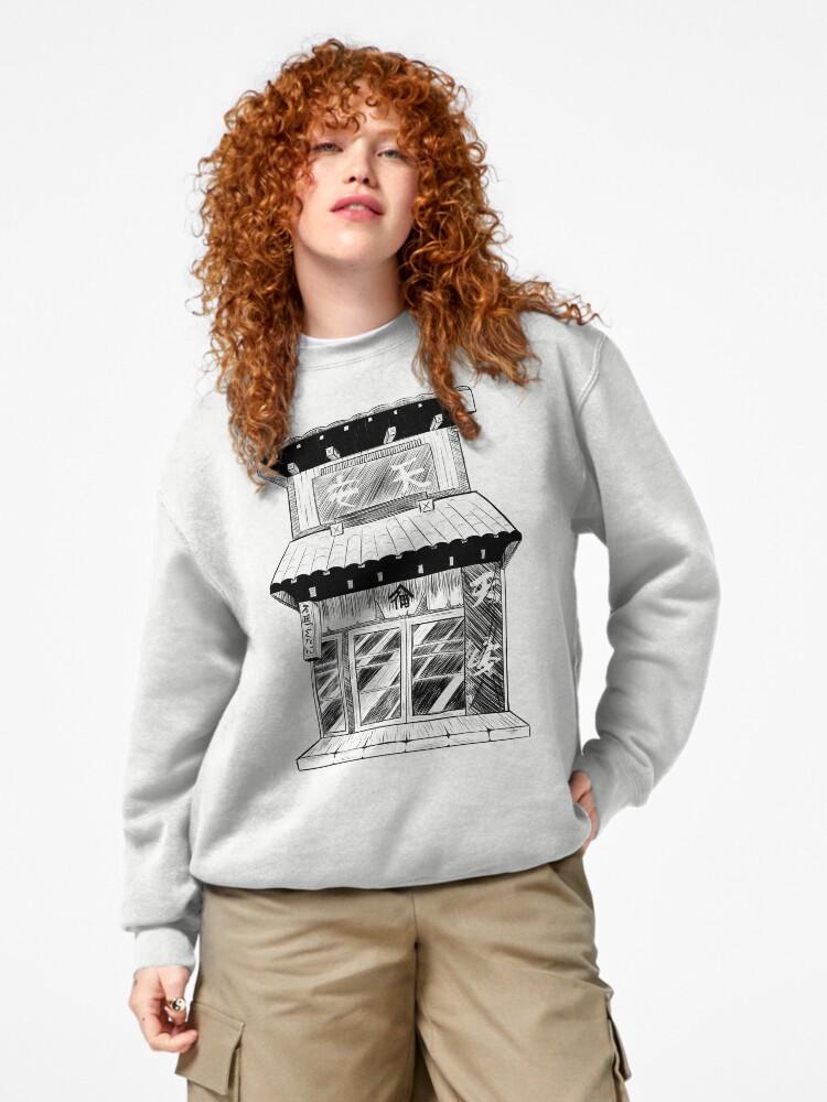 Thumbnail 4 of 7, Pullover Sweatshirt, Building Japanese illustration ink designed and sold by HiganbanaShop.