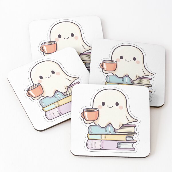 Item preview, Cute Ghost with Coffee and Books Sticker for Book Lovers designed and sold by Liseri.