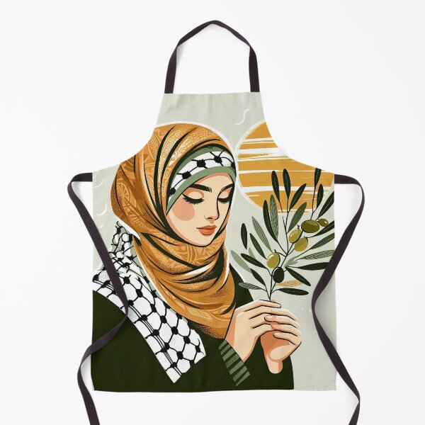 Item preview, palestinian women holds olive branch wears keffiyeh hijab in summer designed and sold by Slice Of Seed.