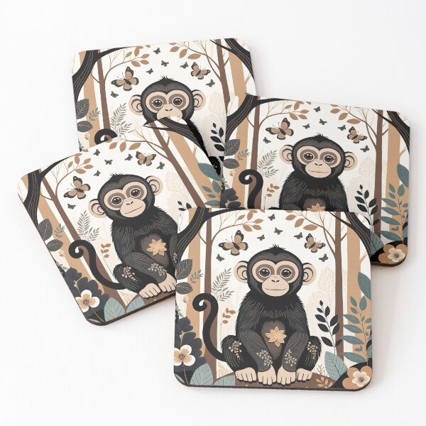Item preview, Kawaii Monkey Whimsical Wild Life Abstract Vintage Zentangle Art designed and sold by Witty Shirts.