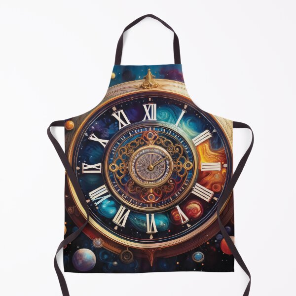 Item preview, A celestial clock, adorned with intricate golden details and set against a backdrop of swirling galaxies and planets design. designed and sold by HEMRO.