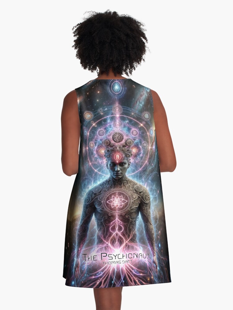 Thumbnail 3 of 4, A-Line Dress, The Psychonaut: Cosmic Armor Ascension designed and sold by thomasdatt.