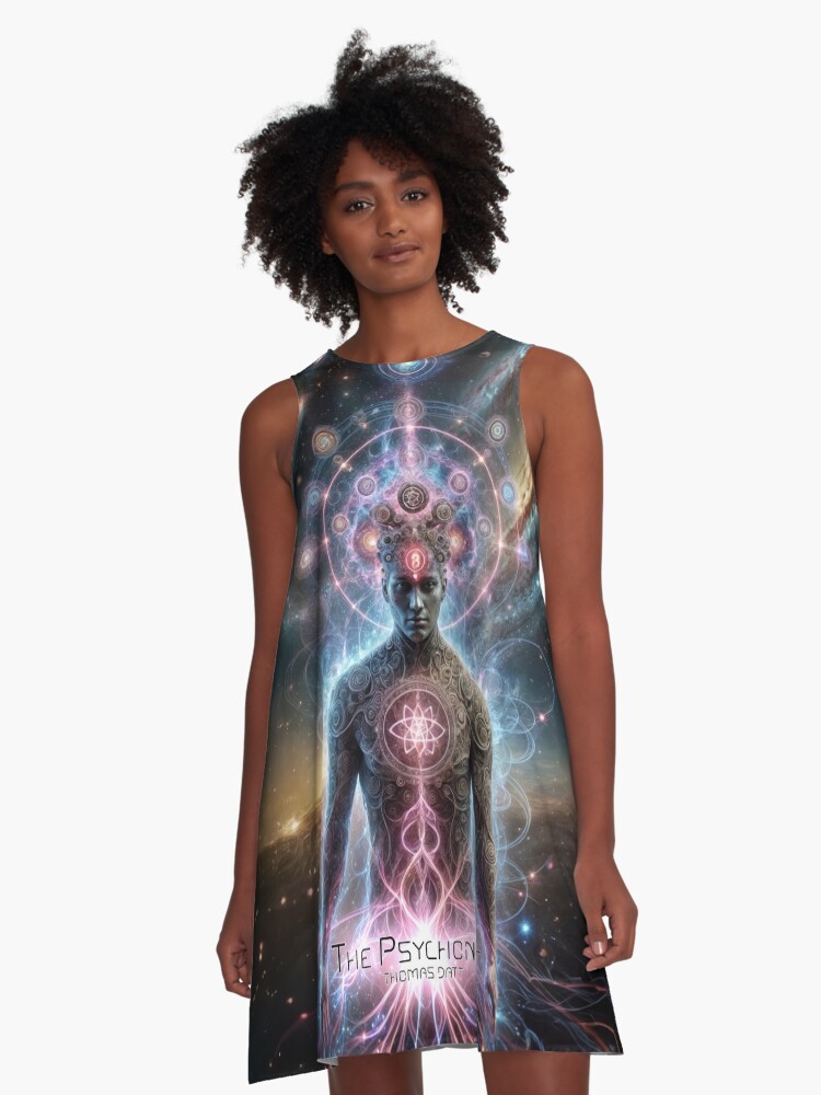 Thumbnail 1 of 4, A-Line Dress, The Psychonaut: Cosmic Armor Ascension designed and sold by thomasdatt.
