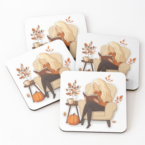 Item preview, Cozy Fall Reading Scene with Coffee and Pumpkins Sticker designed and sold by Liseri.