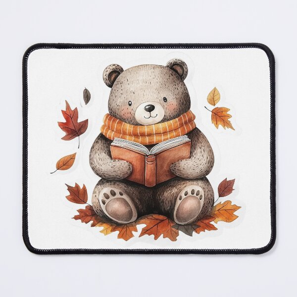 Item preview, Cozy Bear Reading a Book with Autumn Leaves Sticker for Fall Lovers designed and sold by Liseri.