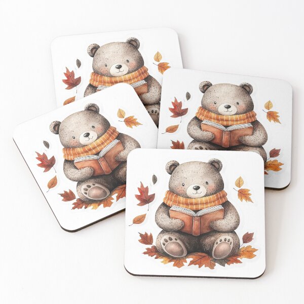 Item preview, Cozy Bear Reading a Book with Autumn Leaves Sticker for Fall Lovers designed and sold by Liseri.