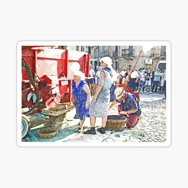 Item preview, Peasants around the threshing machine in the square designed and sold by Giuseppe Cocco.