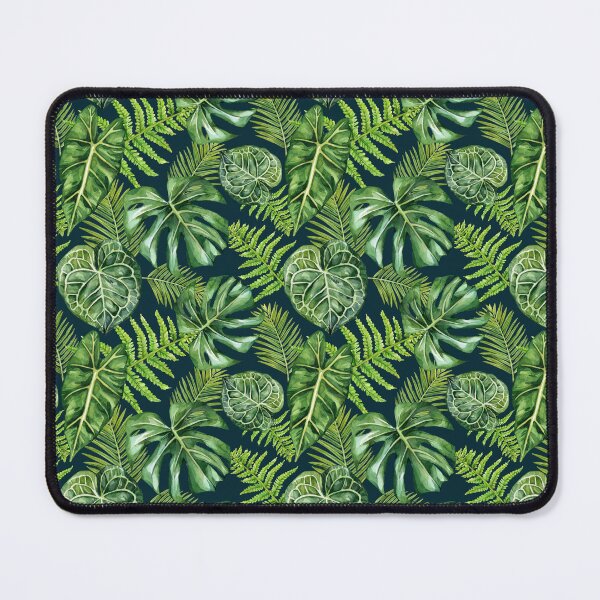 Item preview, Tropical Houseplants Leaf Pattern Dark Blue designed and sold by Katariina Purru.