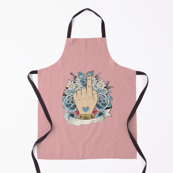 Item preview, Shows a Hand With the Index Finger Raised, Surrounded by Blue and white Flowers with Green Leaves and a Banner Below designed and sold by macadolie.