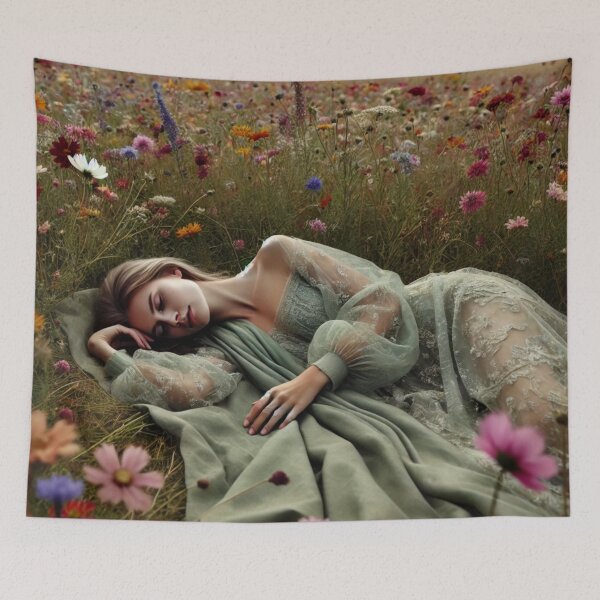 Item preview, Girl lying in a field of flowers designed and sold by ValerieStOnge.