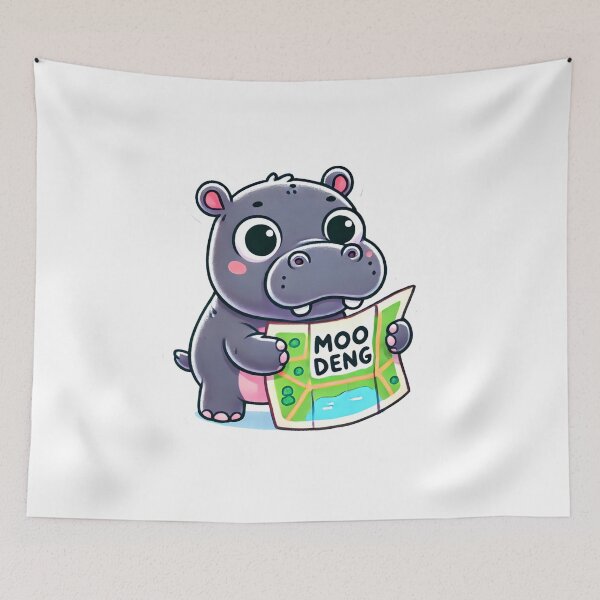Item preview, Moo Deng Cute Baby Hippo Holding a Zoo Map Cartoon Design designed and sold by Pattamo1.
