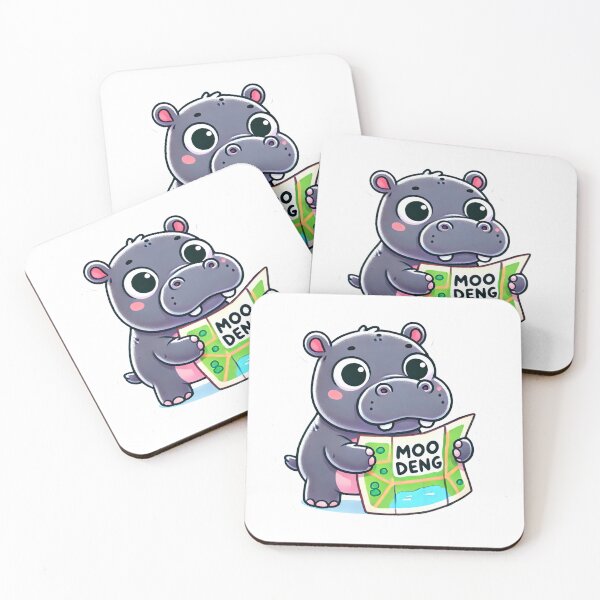 Item preview, Moo Deng Cute Baby Hippo Holding a Zoo Map Cartoon Design designed and sold by Pattamo1.