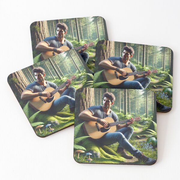 Item preview, Guy playing guitar in the forest designed and sold by ValerieStOnge.