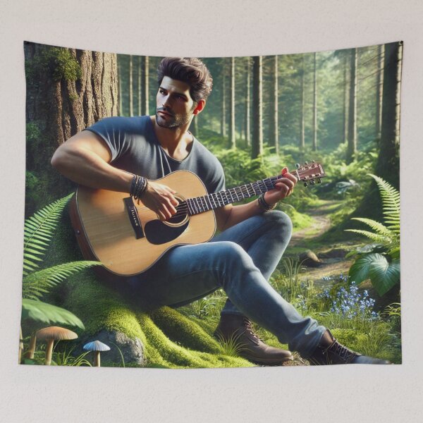Item preview, Guy playing guitar in the forest designed and sold by ValerieStOnge.