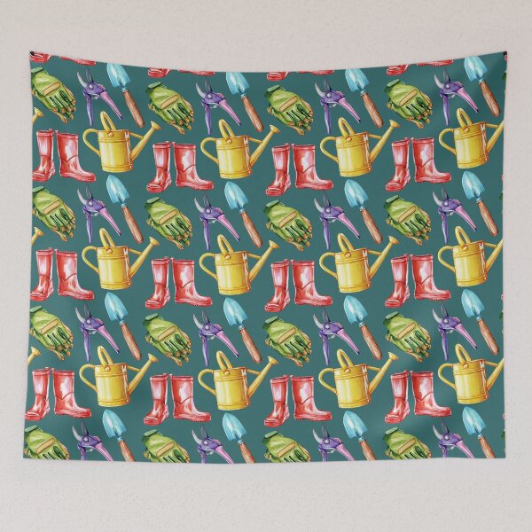 Item preview, Garden Tools Pattern Dark Turquoise designed and sold by Katariina Purru.