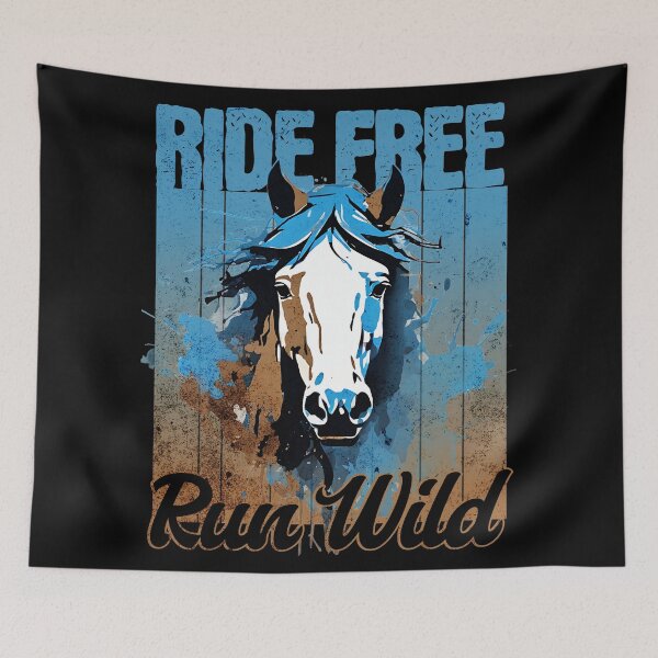 Item preview, RIDE FREE RUN WILD - BLUE BROWN WATERCOLOR HORSE designed and sold by justyna-s28.